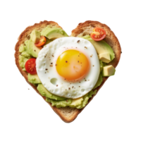 avocado toast with egg and tomato on heart shape png