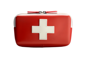 3d red first aid kit bag on transparent background png