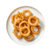 a plate of onion rings on a transparent background png