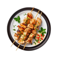 pollo brochetas en un plato en un transparente antecedentes png