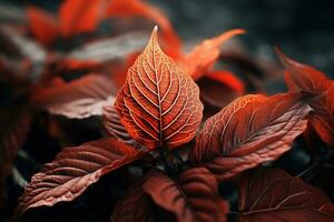 Close up of beautiful autumn leaves with water drops. Natural background AI Generated photo