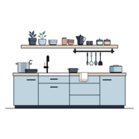 piatto illustrazione di moderno cucina interno con arredamento, elettrodomestici e utensili png