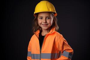 Portrait of a smiling little girl in a construction helmet AI Generated photo