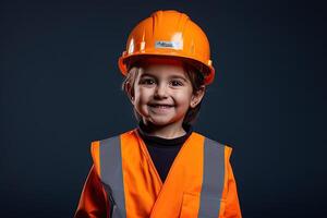 Portrait of a smiling little girl in a construction helmet AI Generated photo