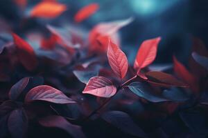 Close up of beautiful autumn leaves with water drops. Natural background AI generated photo