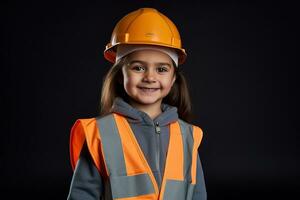 Portrait of a smiling little girl in a construction helmet AI Generated photo