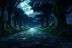 Road night anime visual novel game. Generate Ai photo