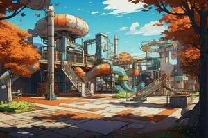 parque otoño patio de recreo anime visual novela juego. generar ai foto