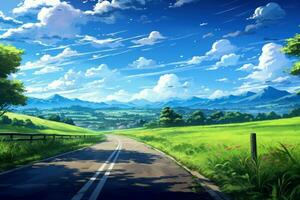 la carretera pueblo anime visual novela juego. generar ai foto