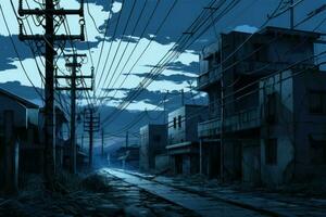 Power lines night anime visual novel game. Generate Ai photo