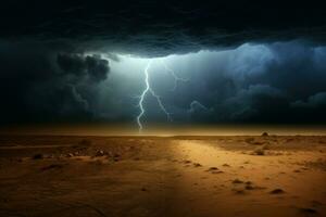 Blue night thunderbolt desert. Generate Ai photo