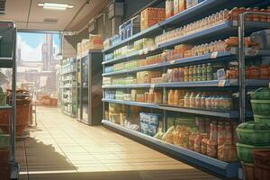 Supermarket sunlight anime visual novel game. Generate Ai photo