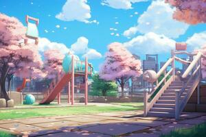 parque sakura patio de recreo anime visual novela juego. generar ai foto