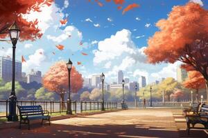 Park tree anime visual novel game. Generate Ai photo