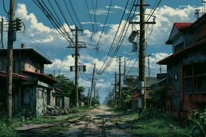 Power lines distribution anime visual novel game. Generate Ai photo