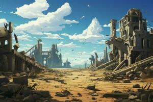 Ruined city anime visual novel game. Generate Ai photo