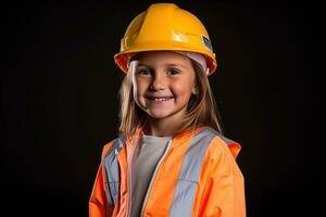 Portrait of a smiling little girl in a construction helmet AI Generated photo