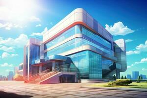 Office building sunlight anime visual novel game. Generate Ai photo