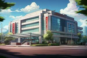 Office building street anime visual novel game. Generate Ai photo