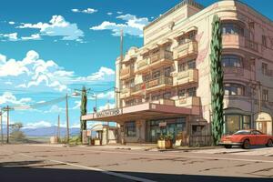 Hotel city anime visual novel game. Generate Ai photo