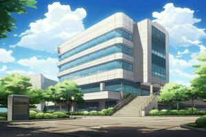 Office building concept anime visual novel game. Generate Ai photo