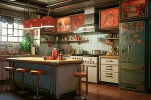 Kitchen island anime visual novel game. Generate Ai photo