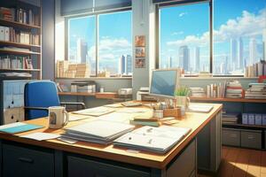 Office interior work anime visual novel game. Generate Ai photo