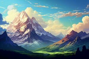Mountains landscape anime visual novel game. Generate Ai photo