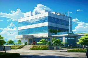 Office building exterior anime visual novel game. Generate Ai photo