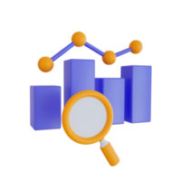 3d Render icon. bar graph and magnifying glass icon on transparent background. png