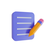 3d Render icon. paper note and pencil icon on transparent background. png