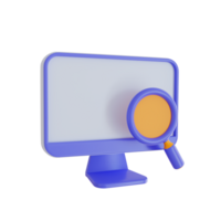 3d Render icon. computer search icon on transparent background. png