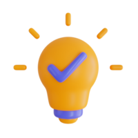 3d Render icon. light bulb and check mark icon on transparent background. png