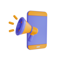 3d Render icon. megaphone and smartphone icon on transparent background. png