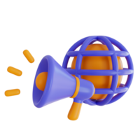 3d Render icon. megaphone and planet icon on transparent background. png
