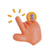 3d Render icon. finger press and dolla coin icon on transparent background. png