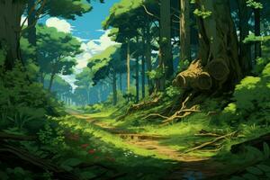 Forest road anime visual novel game. Generate Ai photo