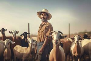 cabras granja trabajador mamífero. generar ai foto