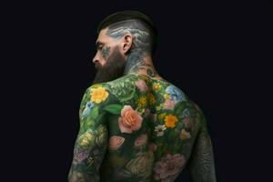 verde hombre espalda tatuaje. generar ai foto