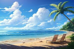 Beach anime visual novel game. Generate Ai photo