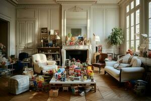 Living room european children toys. Generate Ai photo