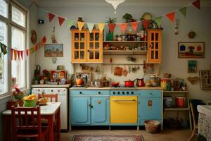 Colorful european kitchen holiday. Generate Ai photo