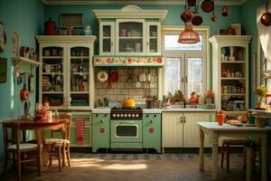 Colorful steam european kitchen. Generate Ai photo