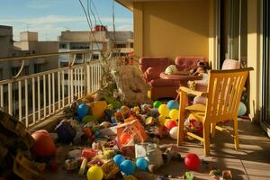 balcón parrilla niños juguetes generar ai foto