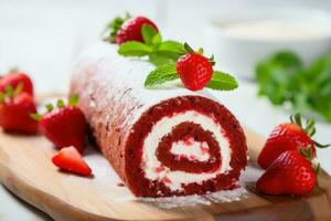 Red velvet roll cake swirl. Generate Ai photo