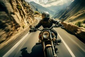 montando motocicleta escénico la carretera ciclista generar ai foto