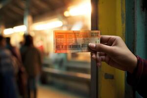 boleto toque pagar ferrocarril entrada. generar ai foto