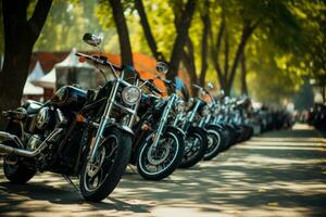 Motorcycles parking outdoor festival. Generate Ai photo