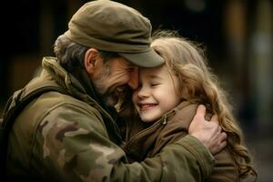 militar reunión padre hija servicio. generar ai foto