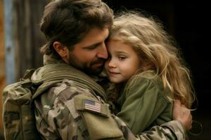 Military reunion father daughter love. Generate AI photo